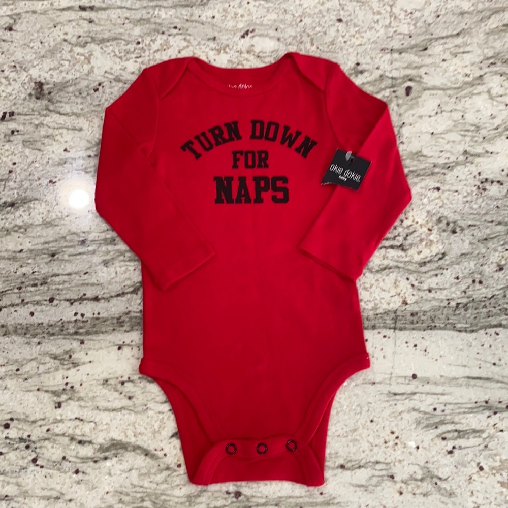Turn Down for Naps ok!e dokie baby onesie size 12m